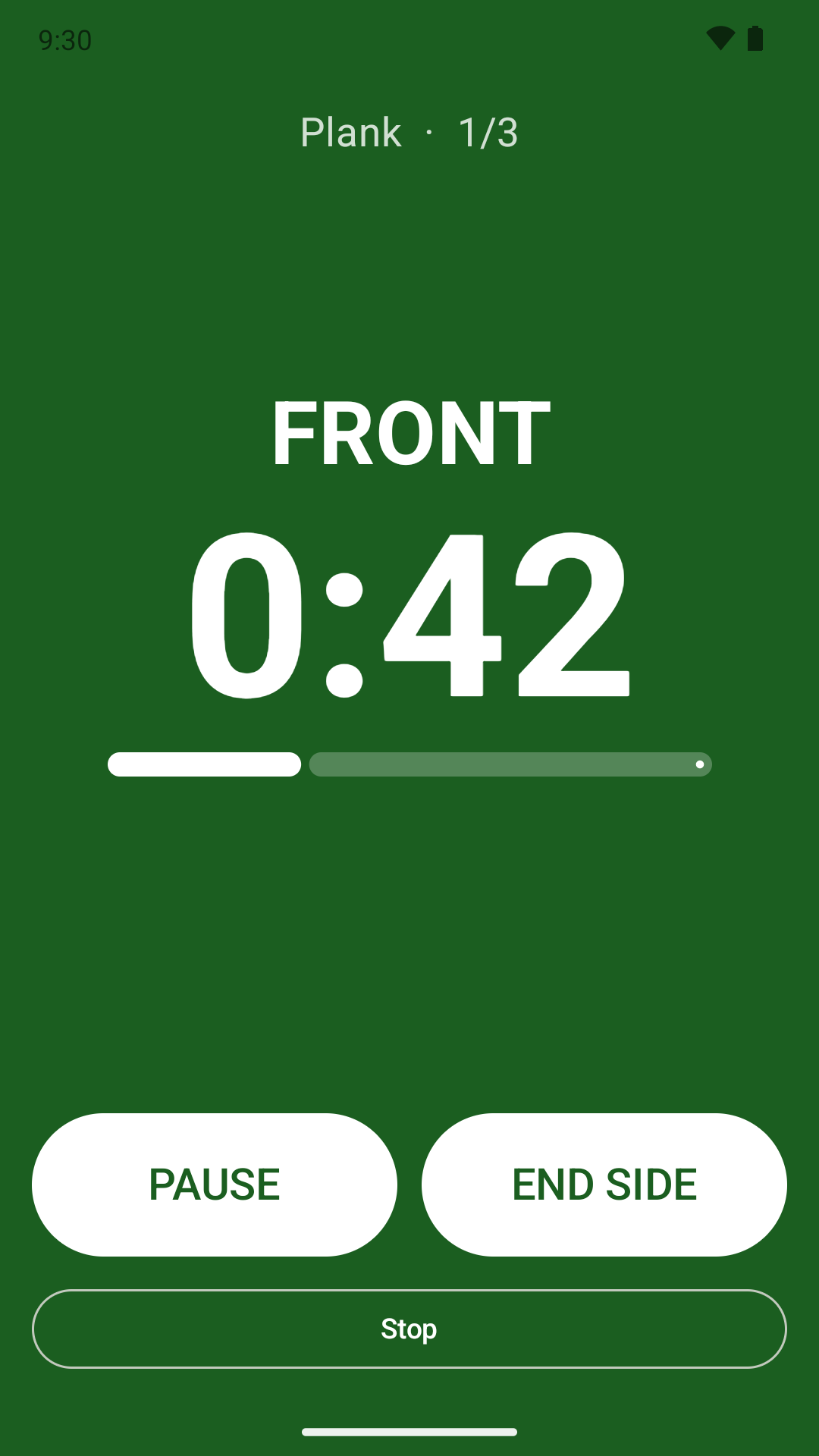 A plank hold with a big countdown timer