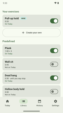 Library: your own exercises and the predefined ones