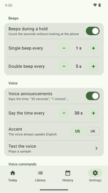 Settings: beeps and voice